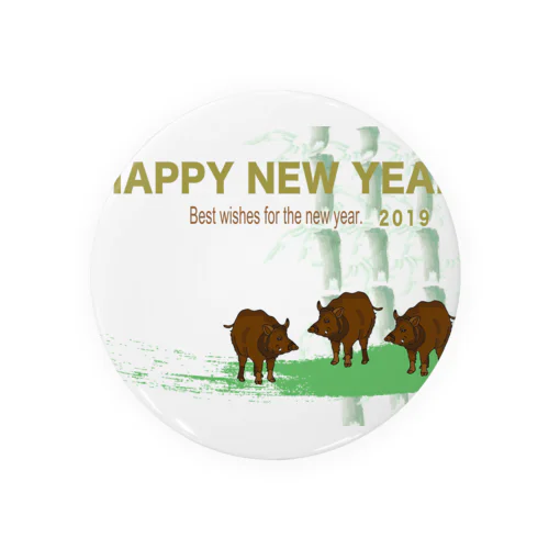 2019亥年の猪のイラスト年賀状イノシシ 缶バッジ