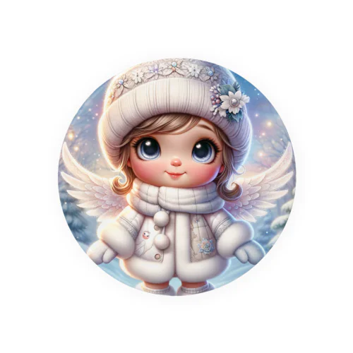 冬の微笑み：雪景色を照らす天使の子 缶バッジ