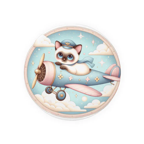 CUTIE PILOT SIAMESE　かわいい　ネコ　パイロット Tin Badge