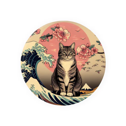 浮世絵猫　波桜 Tin Badge