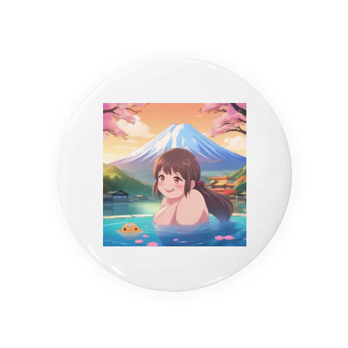 富士山絶景にある露天風呂のかわいい女の子 缶バッジ