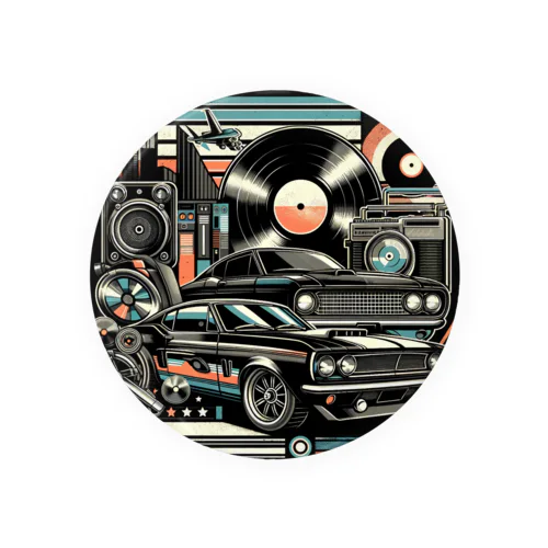 車とレコード Tin Badge