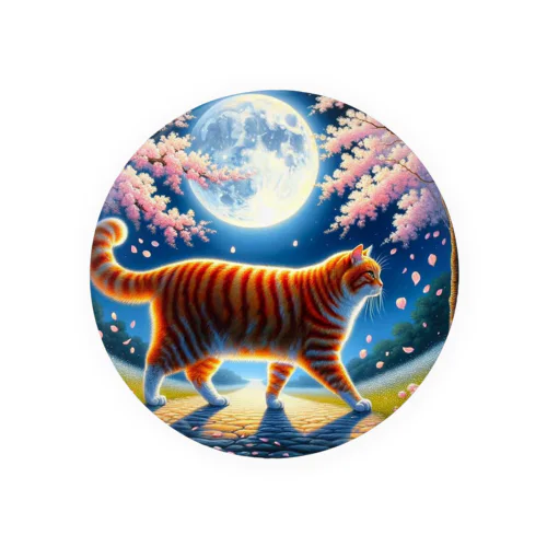 月夜の桜と虎猫 Tin Badge