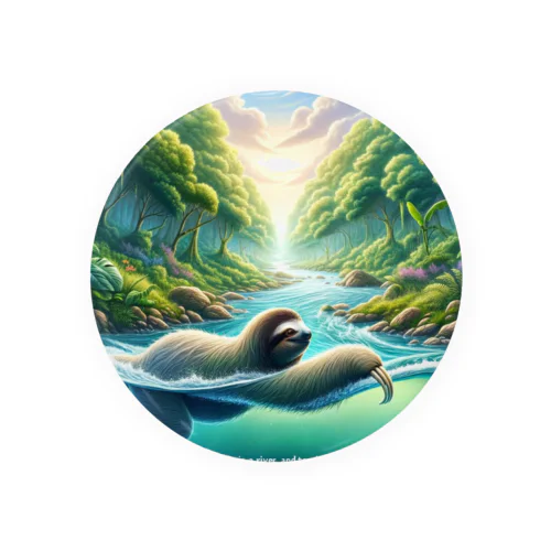 時間の流れを象徴する川の中でゆったりと泳ぐ、ナマケモノの姿🌿 Tin Badge