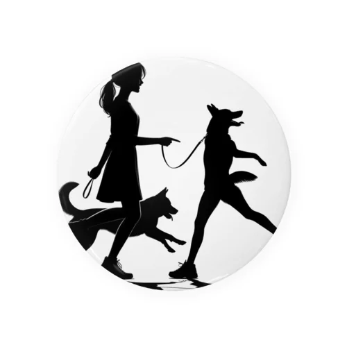 犬を散歩する女の子のシルエット Tin Badge