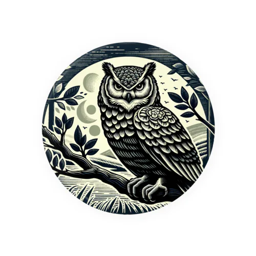 Owl gazing from a branch Tin Badge