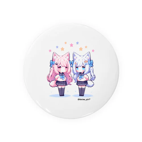 【Anime_girl*】Pixel art cat2girls pink×blue Tin Badge