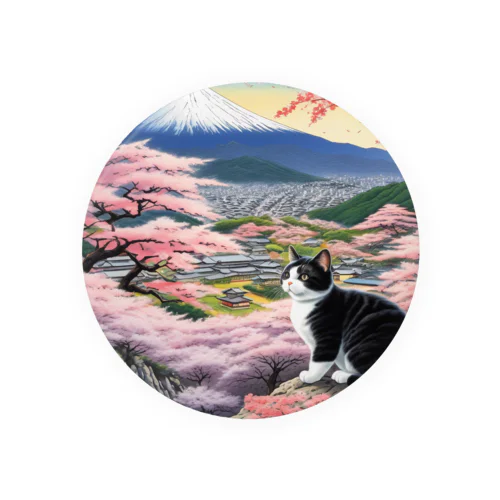 桜と富士山と猫 缶バッジ