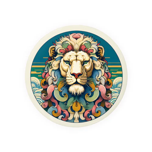 浮世絵風　ライオン（顔）"Ukiyo-e style lion (face)."  "浮世繪風格的獅子（臉）。" Tin Badge