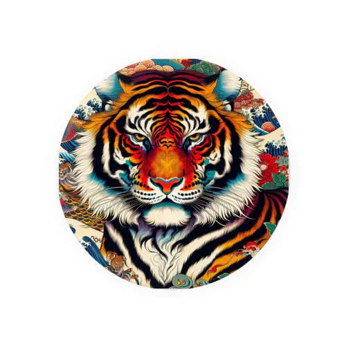 浮世絵風　虎（顔）"Ukiyo-e style tiger (face)."  "浮世繪風格的虎（臉）。 Tin Badge