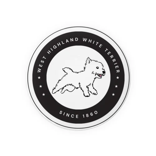 ロゴ風の白い犬 缶バッジ