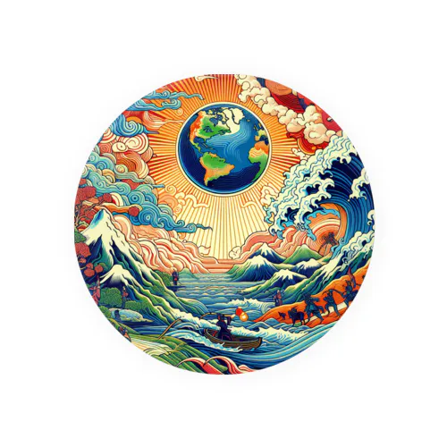 浮世絵風　地球の出「Ukiyo-e style depiction of the Earth」「浮世绘风格的地球描绘」 缶バッジ