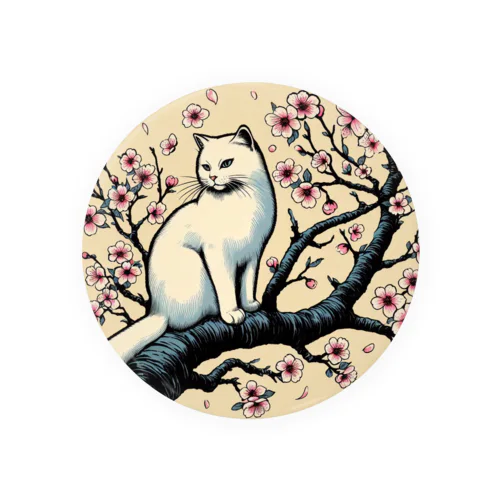 猫LOVE items 白猫　桜 Tin Badge