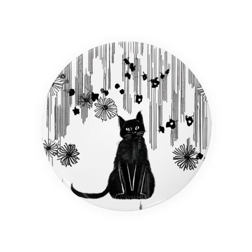 黒猫　大正ロマン　モノクロ　絵画 Tin Badge