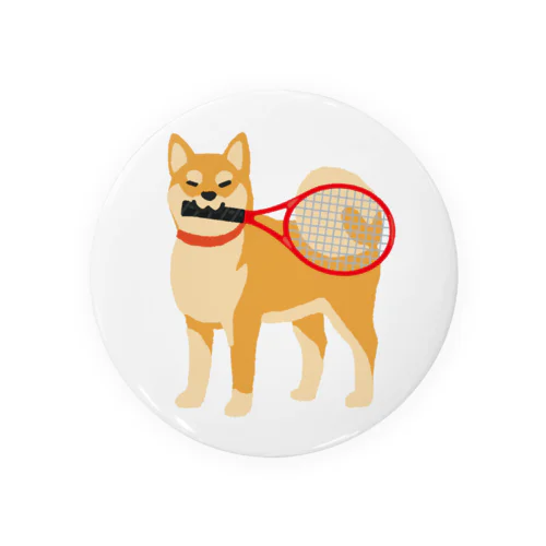 テニスラケットと柴犬 缶バッジ