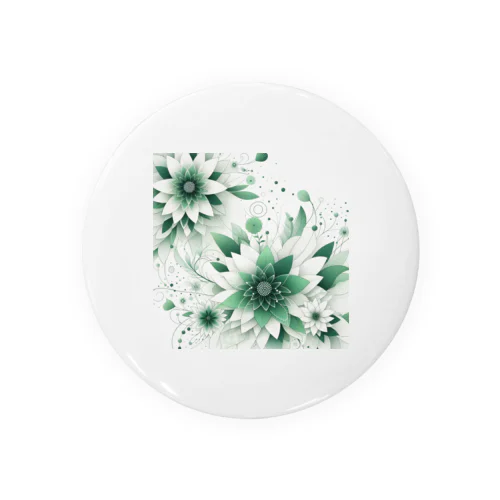 数学的なデザインを持つ緑と白の花 Tin Badge