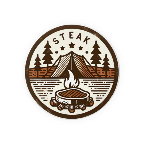 Camping Steak（キャンピング・ステーキ）04テントとステーキ 缶バッジ