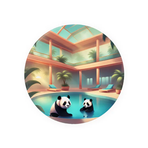 室内プールで遊ぶパンダ 缶バッジ