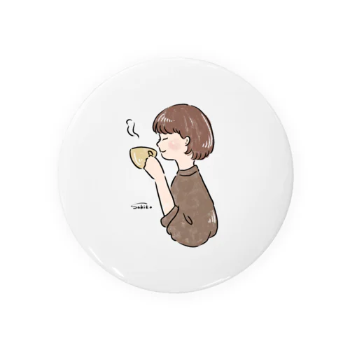 ほっとひと息つく女の子　カフェ　ブラウン Tin Badge