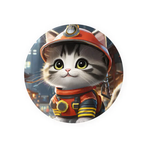 猫が消防士 Tin Badge