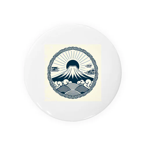 Minimalist Traditional Japanese Motif Featuring Mount Fuji and Seigaiha Patterns Tin Badge