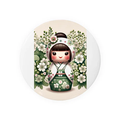 kokeshi dolls白い花 Tin Badge