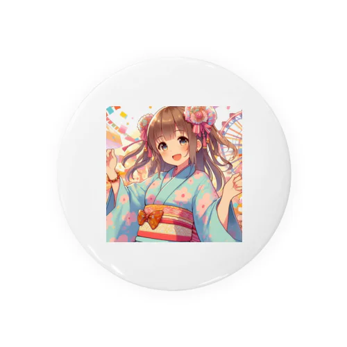 元気いっぱいの浴衣姿の女子高生 Tin Badge