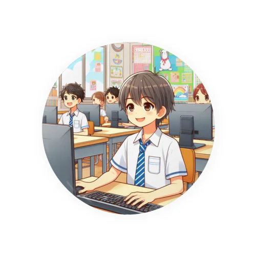 男の子　中学1年生　パソコン部 Tin Badge