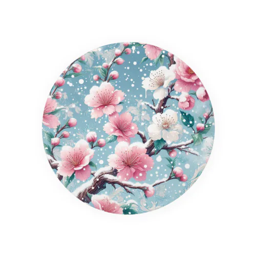 和風柄　桜雪化粧 Tin Badge