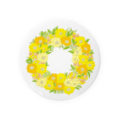 春の黄色いお花リース 缶バッジ