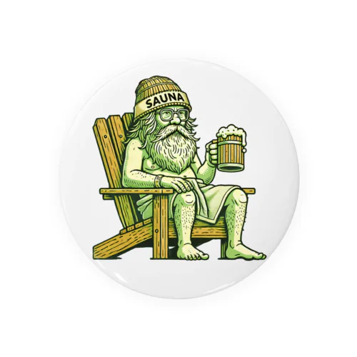 サウナとビールで最高のリフレッシュを楽しむおじいさん Tin Badge
