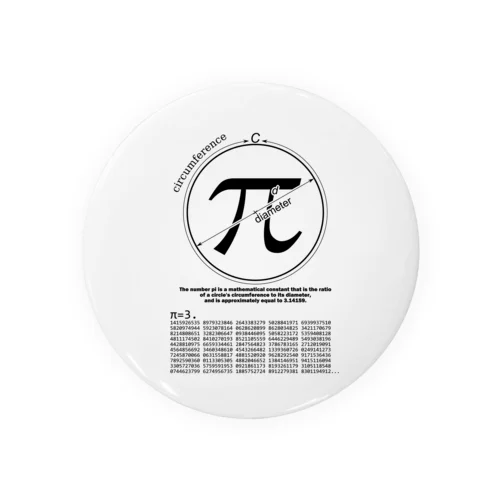 円周率（ＰＩ：π）：数学：数字：学問：デザインB Tin Badge