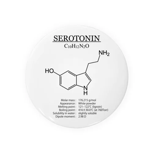 セロトニン(精神安定・感情コントロール)：化学：化学構造・分子式 Tin Badge