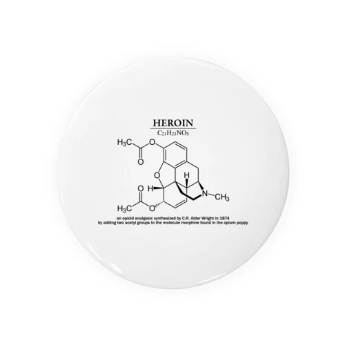 ヘロイン(麻薬の一種、コカイン・モルヒネなど)：化学：化学構造・分子式 Tin Badge