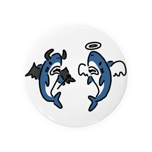天使と悪魔に扮するサメ 缶バッジ