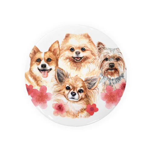 お花の似合う小さい犬たち。 Tin Badge