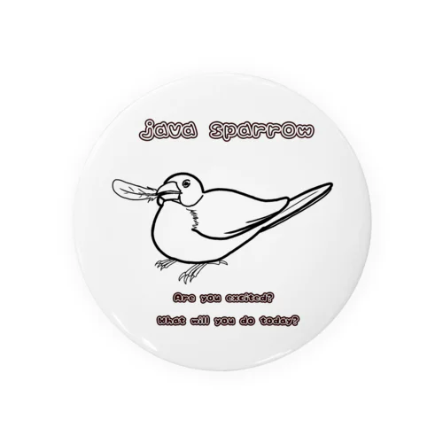 羽根くわえ文鳥 線画 Tin Badge