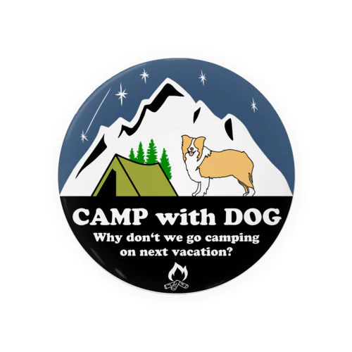 Camp with dog (ボーダーコリー　レッド） 缶バッジ