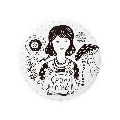 きのこ姫バッジ/white/７５mm Tin Badge