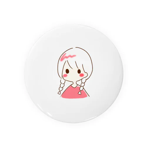 三つ編み女の子(赤色) Tin Badge