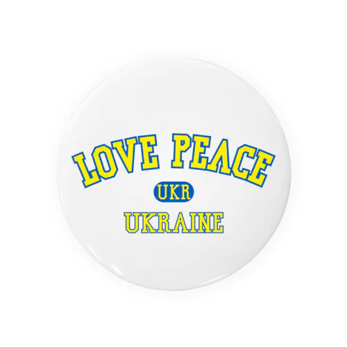 love Peace ウクライナ 黄色文字　カレッジロゴ風 缶バッジ