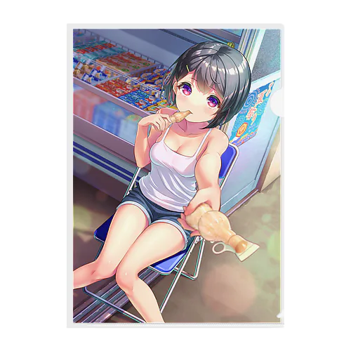 朝食中の女の子イラストグッズ Clear File Folder