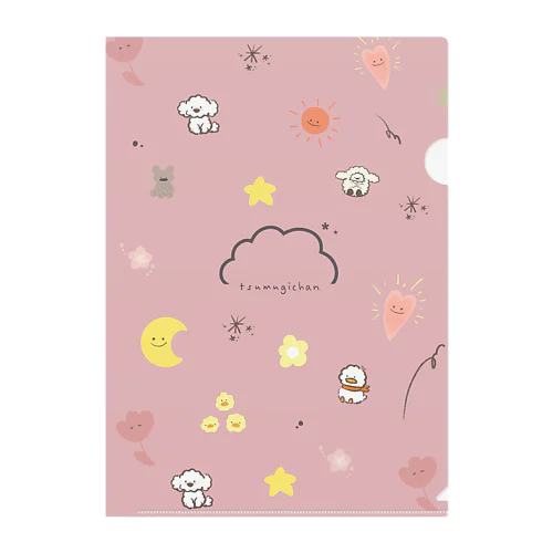 つむぎちゃんの優しいクリアファイル（ピンク） Clear File Folder