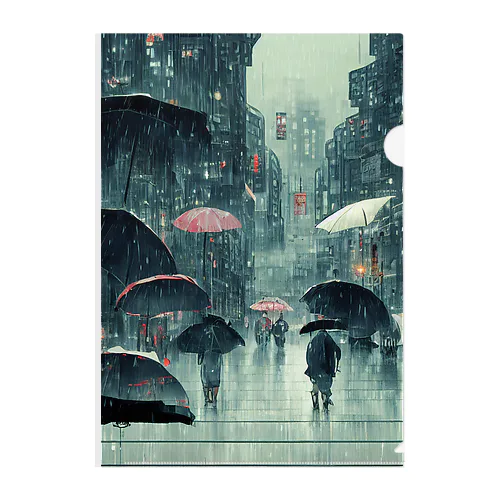 雨のとある街 クリアファイル