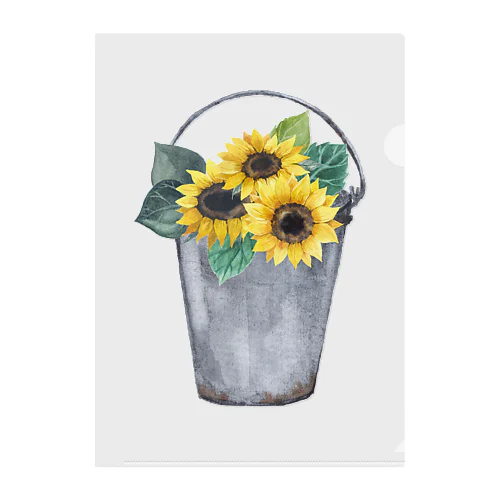 Watering bucket and sunflowers  じょうろ と ひまわり Clear File Folder