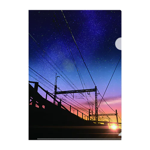 ～星降る静かな夜シリーズ～「夜明けに続く線路」 Clear File Folder