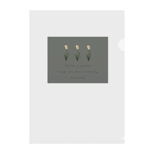 Khaki gray × Cream three tulip Clear File Folder