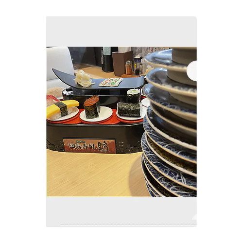 Sushi at a sushi-go-round restaurant クリアファイル