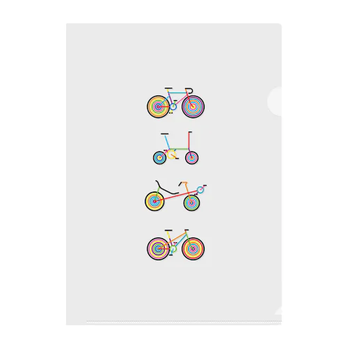 シンプルでカラフルなラインアートの自転車達 Clear File Folder