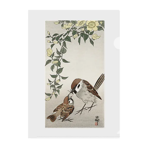 小原古邨　雀の親子  Ohara Koson / Birds and plants Clear File Folder